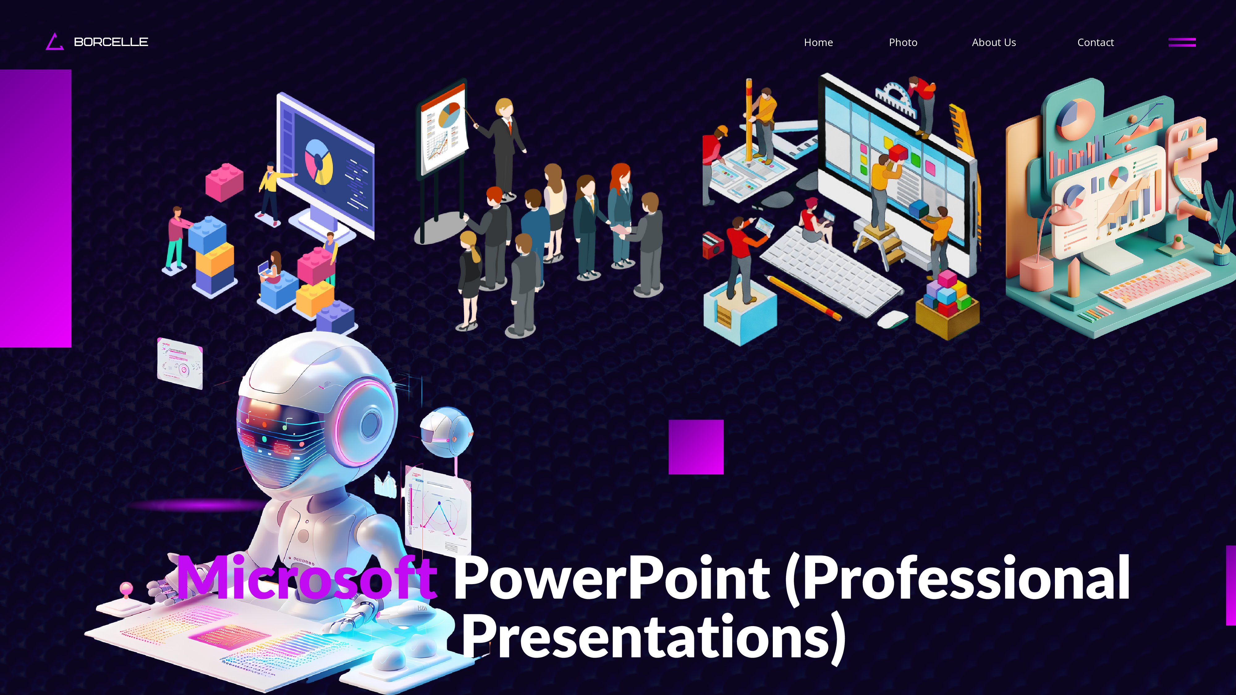 Infographic showing a desktop computer, laptop, and basic hardware components like CPU, mouse, and keyboard with neon highlights on a dark background
